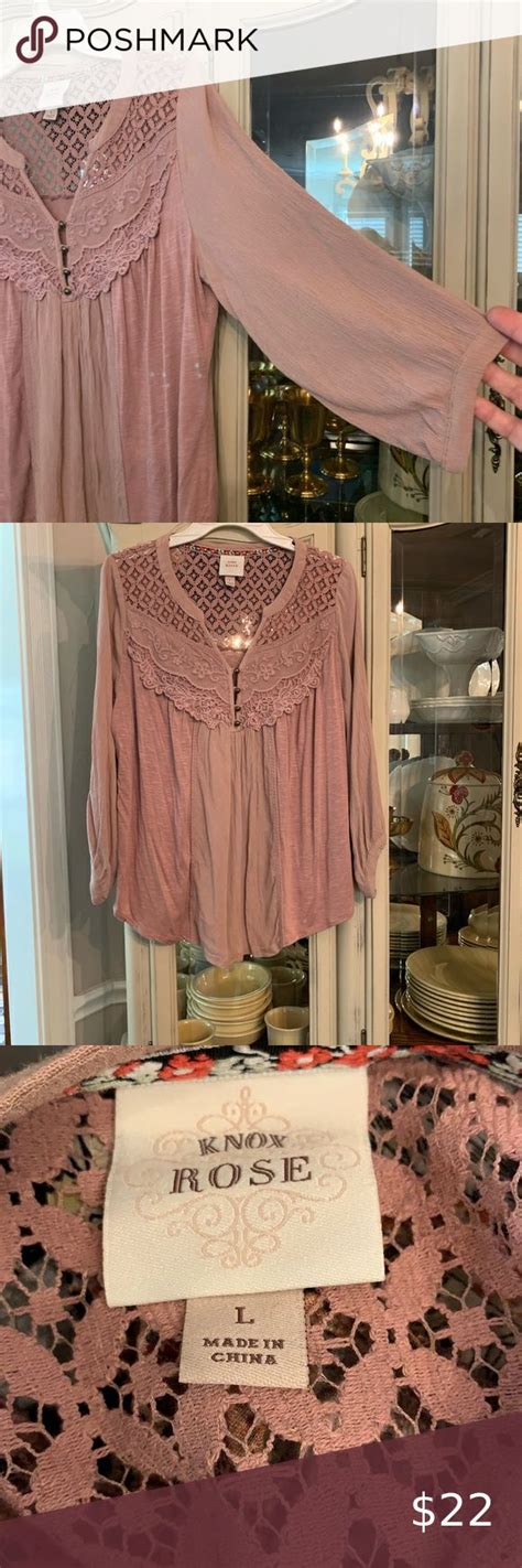 Knox Rose Boho Style Lace Embellished Crochet Top Gauzy Blouse L Dusty