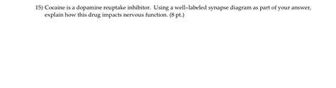 Solved Cocaine is a dopamine reuptake inhibitor. Using a | Chegg.com