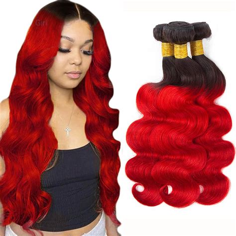 Amazon 1B Red Human Hair Bundles Body Wave Hair Bundles 14 16