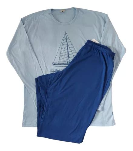 Pijama Masculino Calça Malwee Manga Longa Azul Marinheiro