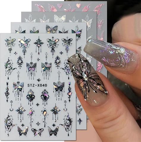 Amazon 3D Punk Metallic Black Butterfly Nail Stickers Laser Aurora