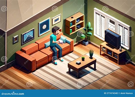 Detailed Isometric Living Room, Pixel Art Stock Illustration ...