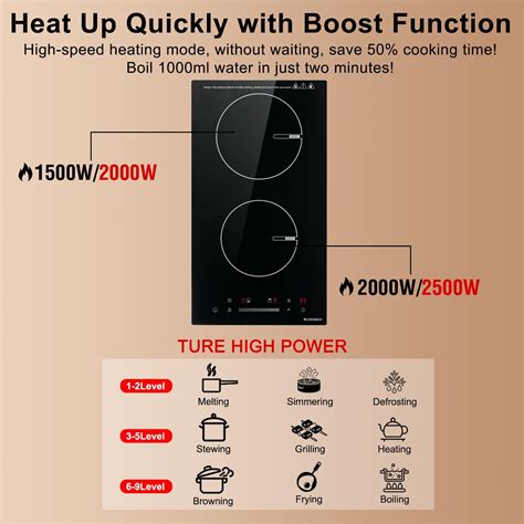 Ecotouch Induction Cooktop 2 Burner 12 Inch With Booster 3500w Built In Glass Ceramic Electric