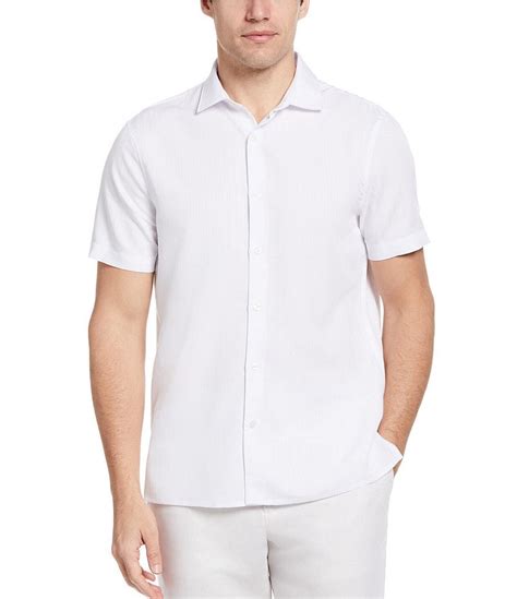 Perry Ellis Performance Stretch Dobby Sateen Stripe Short Sleeve Woven Shirt Dillards