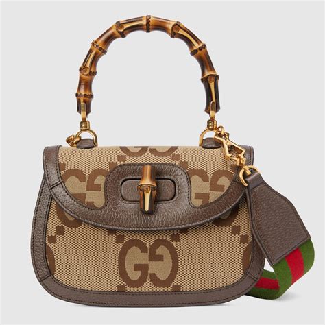 kleine gucci bamboo  henkeltasche mit jumbo gg  camel und