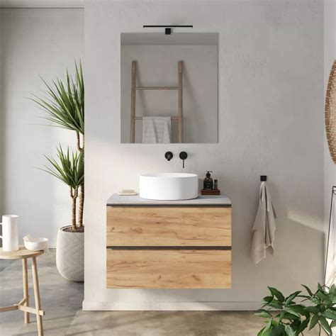 Mobile Da Bagno Sospeso Portalavabo Cm Rovere Africa Con Top In