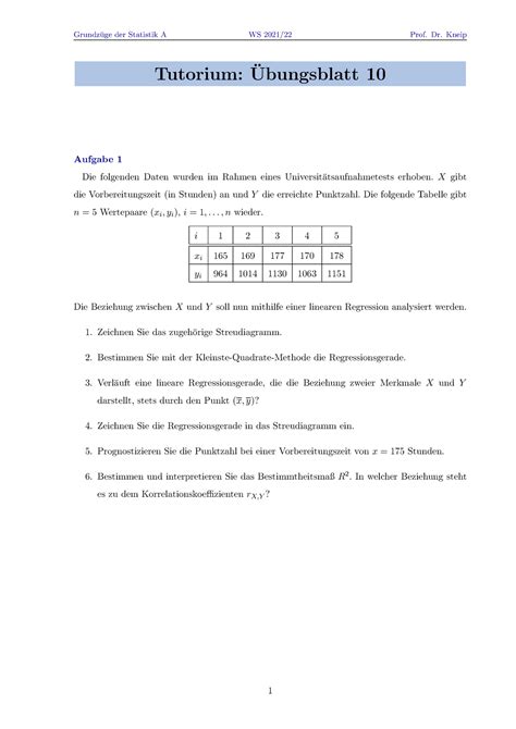 Uebungsblatt 10 Vorlesungsunterlagen Grundz Uge Der Statistik A WS