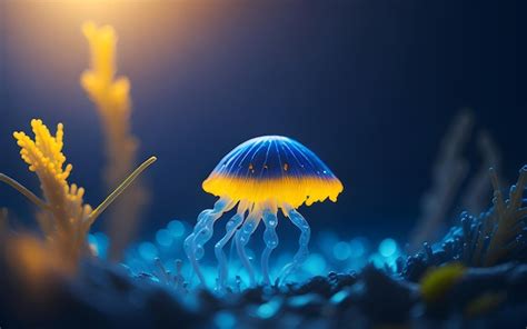 Premium AI Image | Glowing blue Jellyfish in underwater ocean