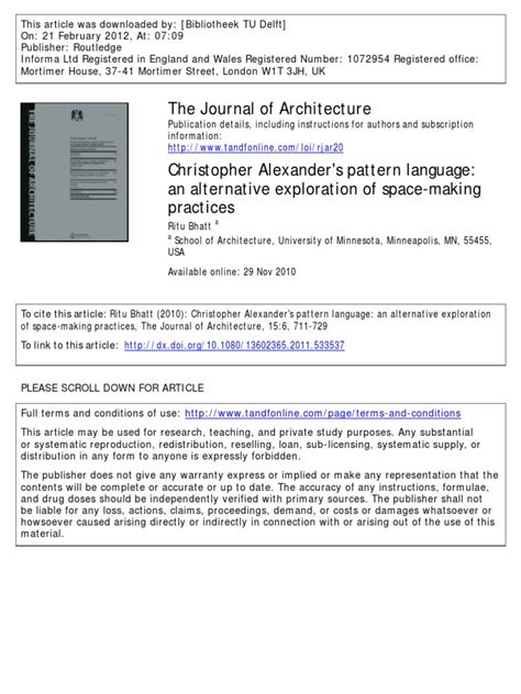 Christopher Alexander s Pattern Language an Alternative Exploration of Space Making Practices ...