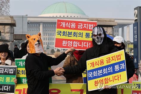 동물단체 개식용 금지법 통과 환영 퍼포먼스 연합뉴스