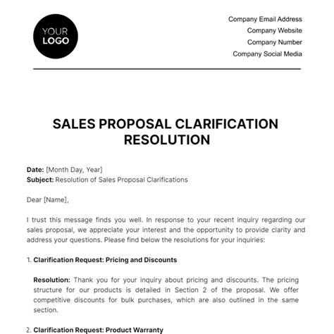 Free Sales Proposal Clarification Resolution Template Edit Online