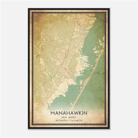 Vintage Manahawkin New Jersey Map Poster, Manahawkin NJ City Road Wall