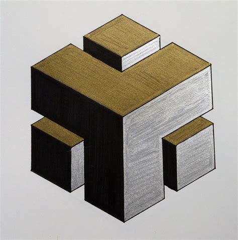 Carved cube detail (Karen Cattoire) Tags: abstract black silver gold 3d ...