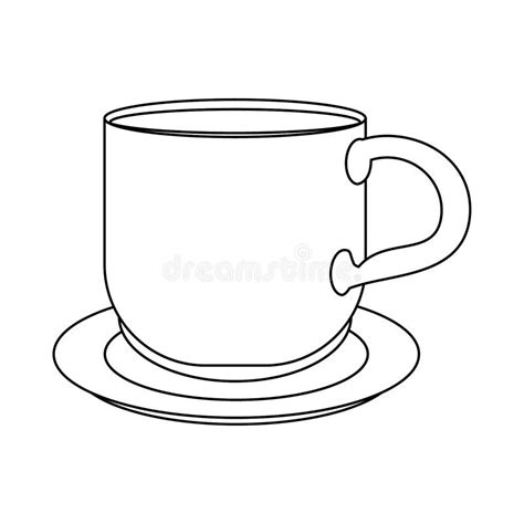 Coffee Mug On Dish Cartoon In Black And White Stock Vector