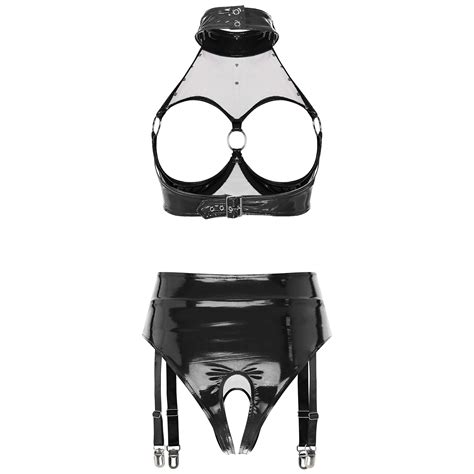 Burning Lust Vinyl Lingerie Set With Garters Shiny Fashion LALE LOOK