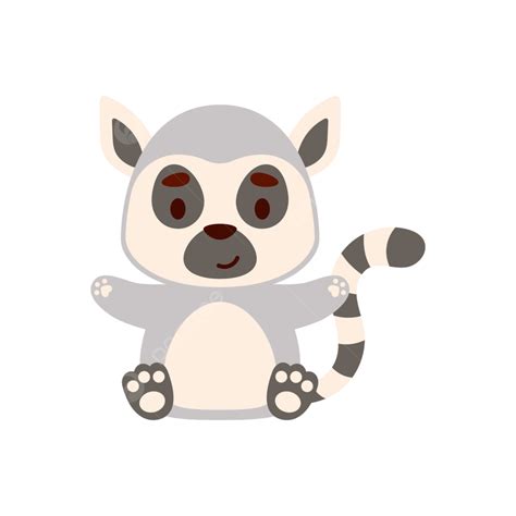 Cute Little Sitting Lemur Sweet Baby Illustration Png And Vector