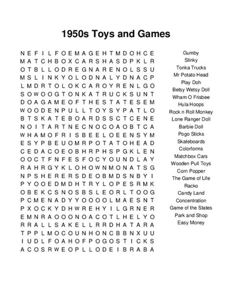 S Toys Word Search