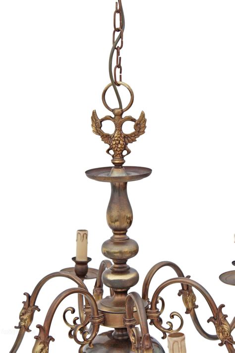 Antiques Atlas Flemish 6 Lamp Brass Bronze Chandelier Light Fitting