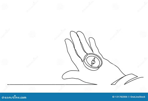 Continuous Line Drawing Of Hand Holding Compass Stock Vector