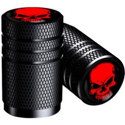 Bouchons Valves Noir Tête Mort Skull Rouge Aluminium Universels Pneu