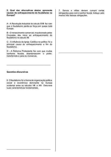 Lista De Atividades Sobre Feudalismo PDF