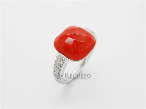 Anello Pomellato Capri Con Corallo Rosso E Diamanti In Oro Bianco