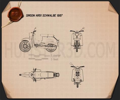 Simson KR51 Schwalbe 1967 Blueprint in PNG Download Veículos Clip Art