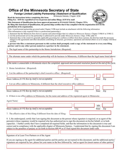 Minnesota Foreign Limited Liability Partnership Statement Of