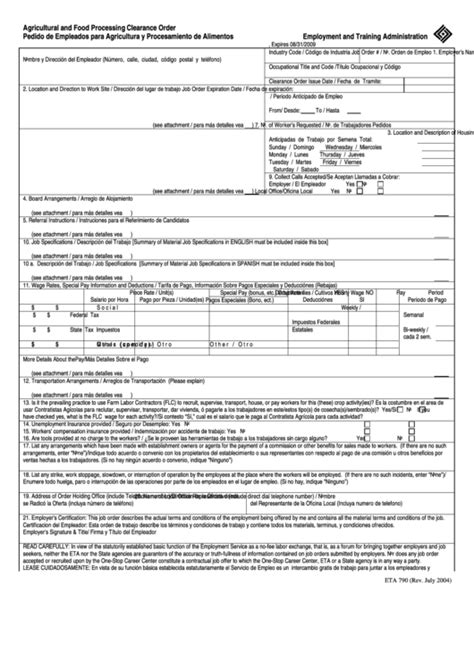 Form Eta 790 Agricultural And Food Processing Clearance Order