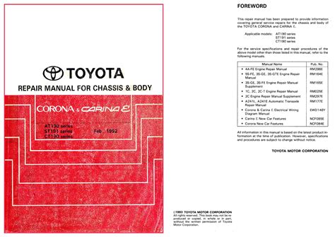 Toyota Carina Corona Repair Manual For Chassis And Body Pdf For Free