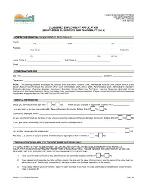 Fillable Online Classified Employment Application Instructions Fax