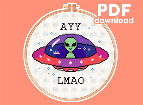 Ayy Lmao Alien Meme Ufo Space Scifi Funny Modern Subversive Cross