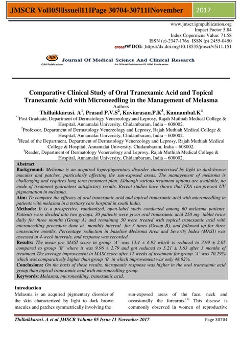 PDF Comparative Clinical Study Of Oral Tranexamic Acid And Topical