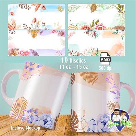 10 Plantillas Tazas flores Sublimación 11 15 Oz Mug Etsy España