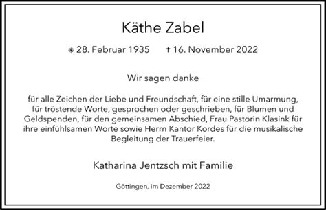 Traueranzeigen Von K The Zabel Trauer Anzeigen De