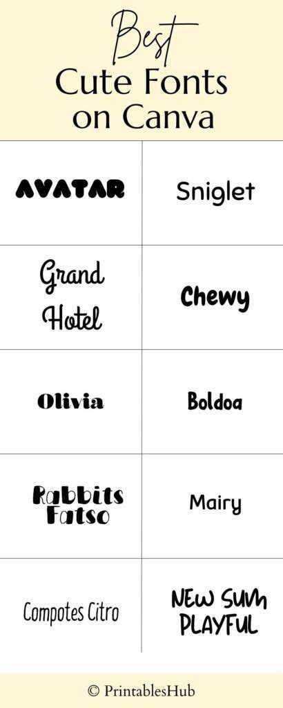 Printable List Of Cute Fonts On Canva In 2024 Font Canva Lettering