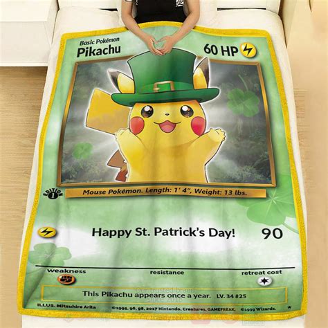 HOT Anime Pokemon Saint Patrick Pikachu Custom Fleece Blanket Express