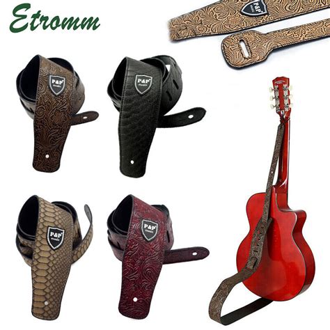 Adjustable Pu Leather Guitar Strap Embossed For Acoustic Electric Bass