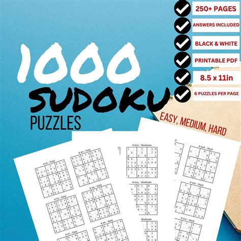 Sudoku Puzzles for Adults Sudoku Printable Digital Workbook Puzzle Book ...