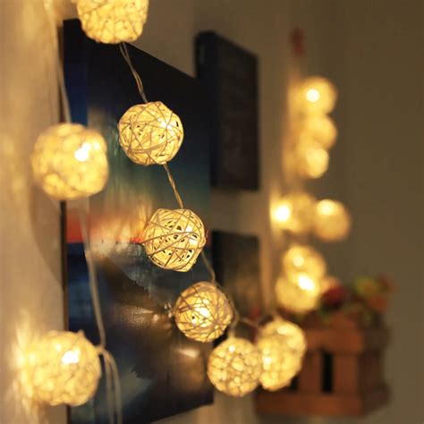 Led String Lights Rattan Ball Garlands Holiday Wedding Party Decor Led