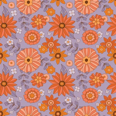 70s Flowers Background Groovy Flower Seamless Pattern Hippie