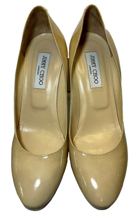 Jimmy Choo Patent Leather Alex Pumps Platform Nude T Gem