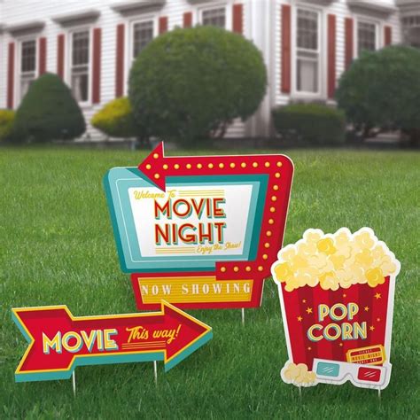 Movie Night Corrugated Plastic Yard Sign Set 3pc Movie Night