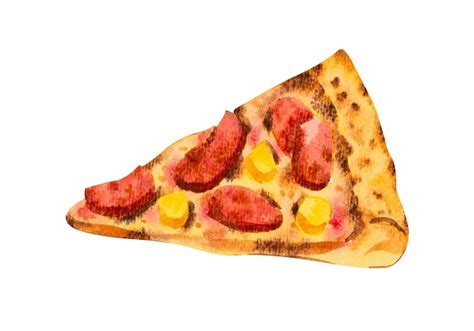 Premium Photo Hawaiian Pizza Slice Hand Drawn Watercolor