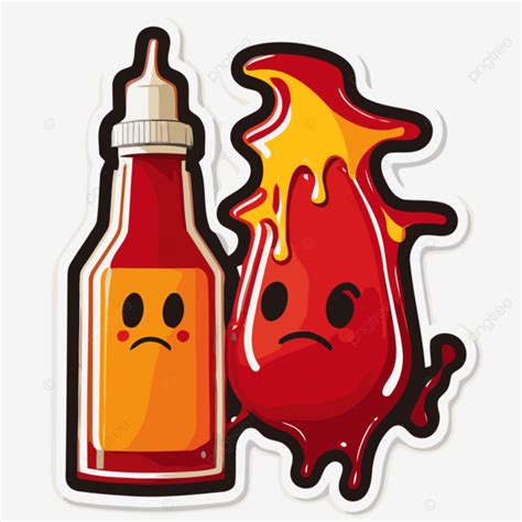 Two Hot Sauce And Red Sauce Stickers Clipart Vector Sticker Design With Cartoon Ketchup And