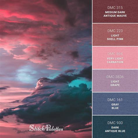 Pink Sunset Sky - Embroidery Color Palette (With Thread Codes)