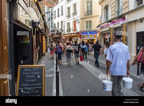 Paris France Busy Street Scenes In Latin Quarter Tourists Large