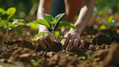 Hands Planting A Young Tree In Fertile Soil Nurturing The Plant In A