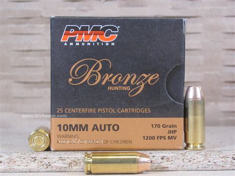 25 Round Box 10mm Auto 170 Grain Jacketed Hollow Point Ammo By PMC