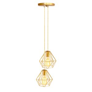 Lustre Luminária Pendente Diamante Retro Duplo Dourado Fl Leroy Merlin